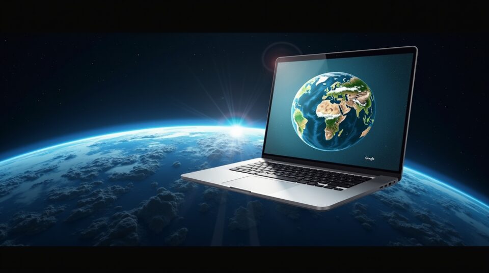 Terre vue de l'espace avec quiz Journée de la Terre sur écran d'ordinateur