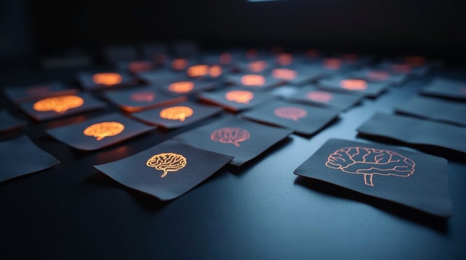 Tuiles du Memory Game Google montrant des cerveaux brillants sur écran d'ordinateur