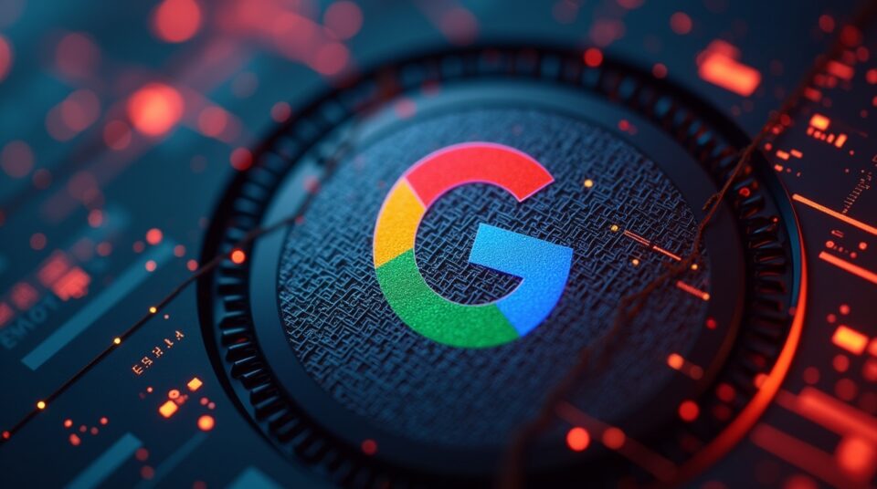 Grille de morpion avec logo Google, fond numérique coloré, partie rapide